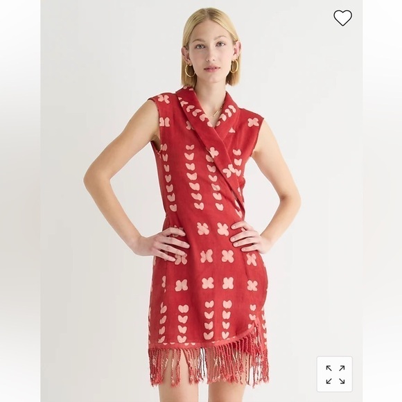 Studio 189 X J. Crew fringed wrap dress in dot BL582 Red White L - Picture 1 of 7